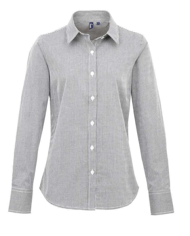 WOMEN'S LONG SLEEVE GINGHAM MICROCHECK SHIRT