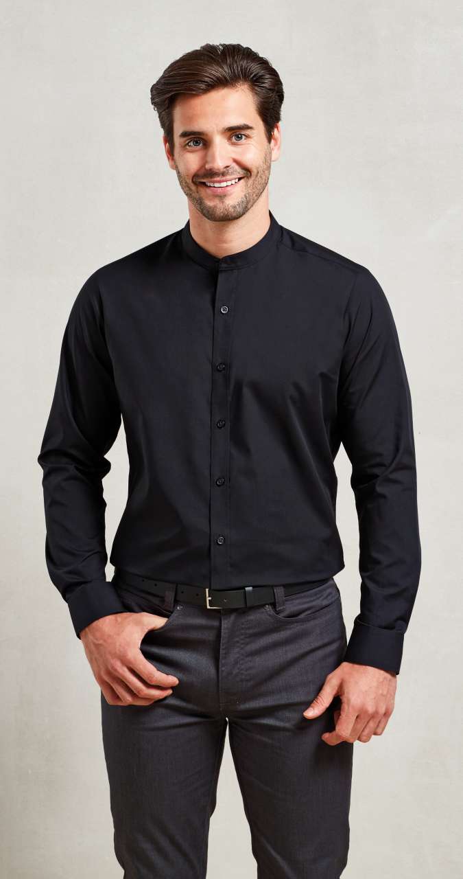 BANDED COLLAR 'GRANDAD' LONG SLEEVE SHIRT