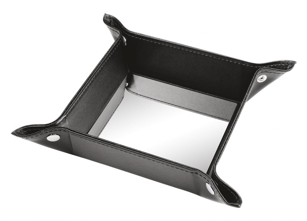 BLACK PU VALET TRAY 10x10 cm WITH PLATE